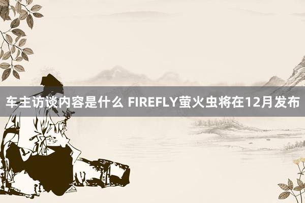 车主访谈内容是什么 FIREFLY萤火虫将在12月发布