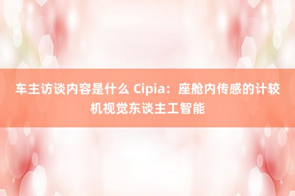 车主访谈内容是什么 Cipia：座舱内传感的计较机视觉东谈主工智能