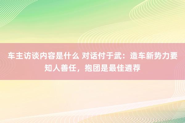 车主访谈内容是什么 对话付于武：造车新势力要知人善任，抱团是最佳遴荐