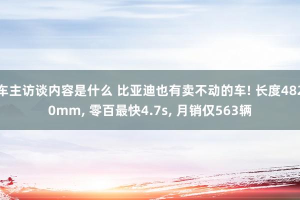 车主访谈内容是什么 比亚迪也有卖不动的车! 长度4820mm, 零百最快4.7s, 月销仅563辆