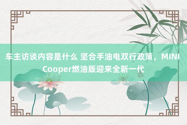 车主访谈内容是什么 坚合手油电双行政策，MINI Cooper燃油版迎来全新一代