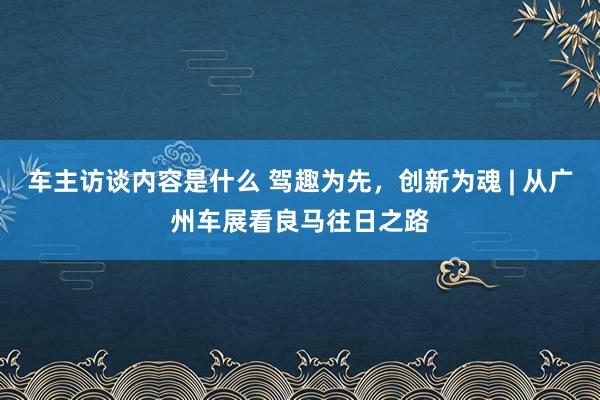 车主访谈内容是什么 驾趣为先，创新为魂 | 从广州车展看良马往日之路