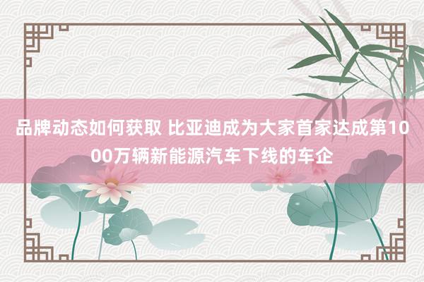 品牌动态如何获取 比亚迪成为大家首家达成第1000万辆新能源汽车下线的车企