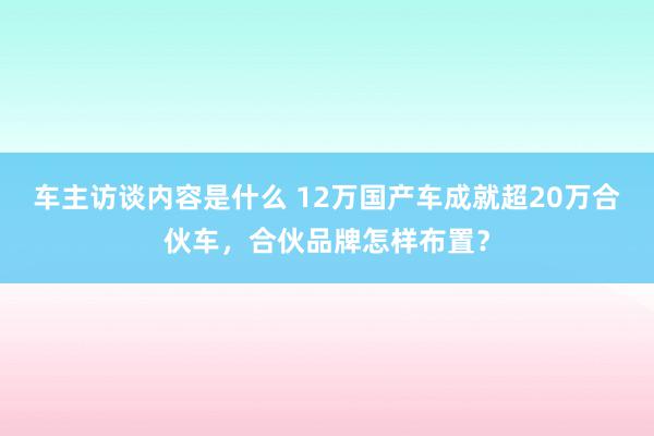 车主访谈内容是什么 12万国产车成就超20万合伙车，合伙品牌怎样布置？