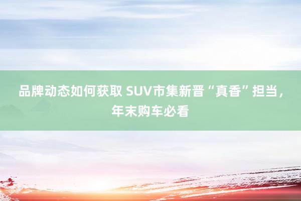 品牌动态如何获取 SUV市集新晋“真香”担当，年末购车必看