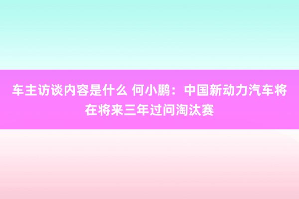 车主访谈内容是什么 何小鹏：中国新动力汽车将在将来三年过问淘汰赛