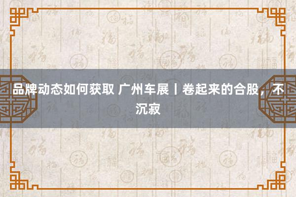 品牌动态如何获取 广州车展丨卷起来的合股，不沉寂