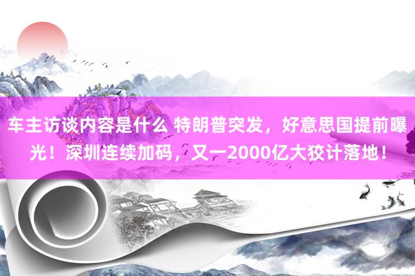 车主访谈内容是什么 特朗普突发，好意思国提前曝光！深圳连续加码，又一2000亿大狡计落地！