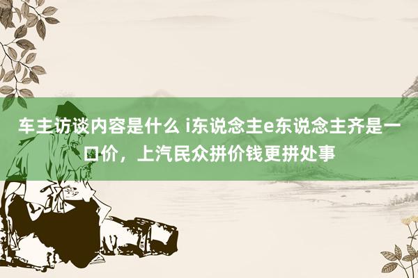 车主访谈内容是什么 i东说念主e东说念主齐是一口价，上汽民众拼价钱更拼处事