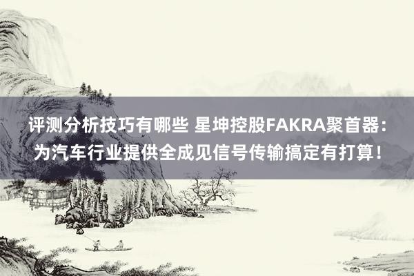 评测分析技巧有哪些 星坤控股FAKRA聚首器：为汽车行业提供全成见信号传输搞定有打算！