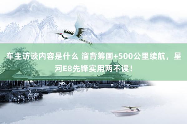 车主访谈内容是什么 溜背筹画+500公里续航，星河E8先锋实用两不误！