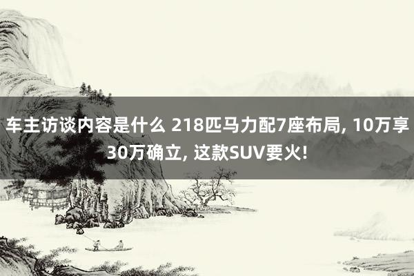 车主访谈内容是什么 218匹马力配7座布局, 10万享30万确立, 这款SUV要火!