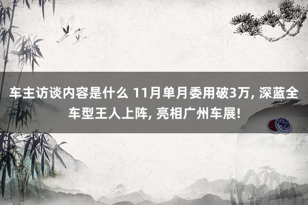 车主访谈内容是什么 11月单月委用破3万, 深蓝全车型王人上阵, 亮相广州车展!