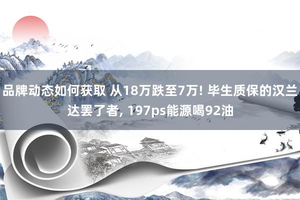 品牌动态如何获取 从18万跌至7万! 毕生质保的汉兰达罢了者, 197ps能源喝92油