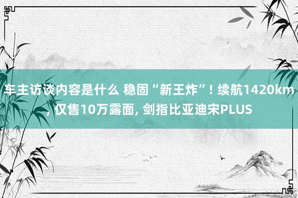 车主访谈内容是什么 稳固“新王炸”! 续航1420km, 仅售10万露面, 剑指比亚迪宋PLUS