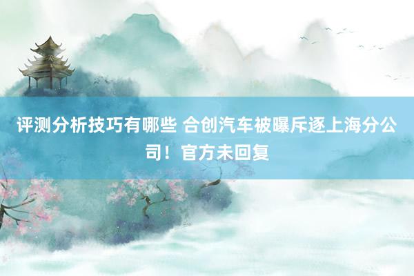 评测分析技巧有哪些 合创汽车被曝斥逐上海分公司！官方未回复