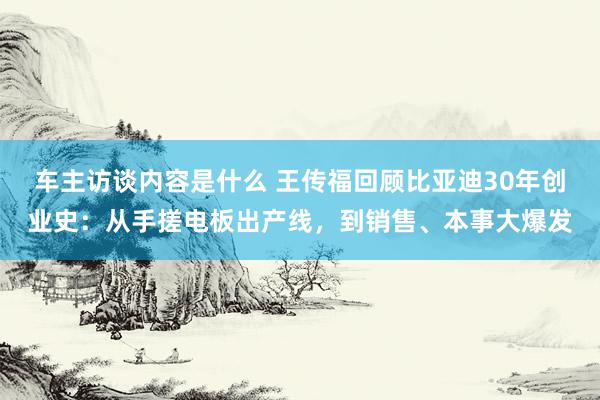 车主访谈内容是什么 王传福回顾比亚迪30年创业史：从手搓电板出产线，到销售、本事大爆发