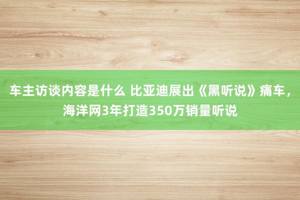 车主访谈内容是什么 比亚迪展出《黑听说》痛车，海洋网3年打造350万销量听说