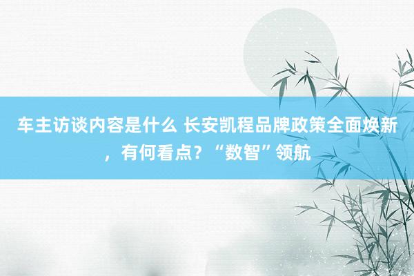 车主访谈内容是什么 长安凯程品牌政策全面焕新，有何看点？“数智”领航