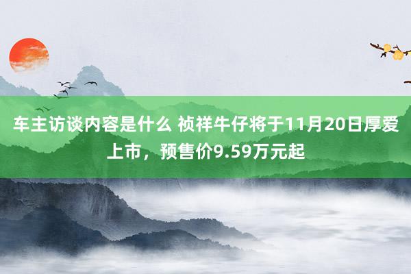 车主访谈内容是什么 祯祥牛仔将于11月20日厚爱上市，预售价9.59万元起